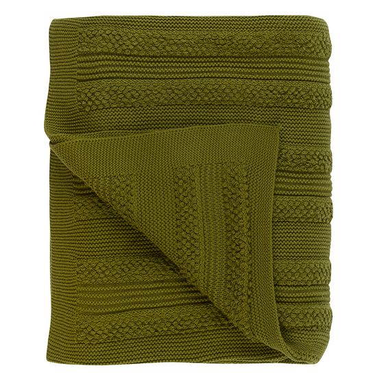 Плед из хлопка с буклированной вязкой оливкового цвета из коллекции essential, 130х170 см