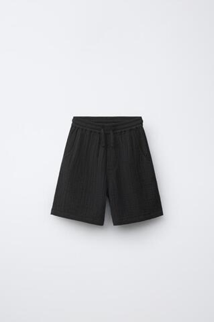 ZARA ШОРТЫ ИЗ РЕЛЬЕФНОЙ ТКАНИ, ЧЕРНЫЙ