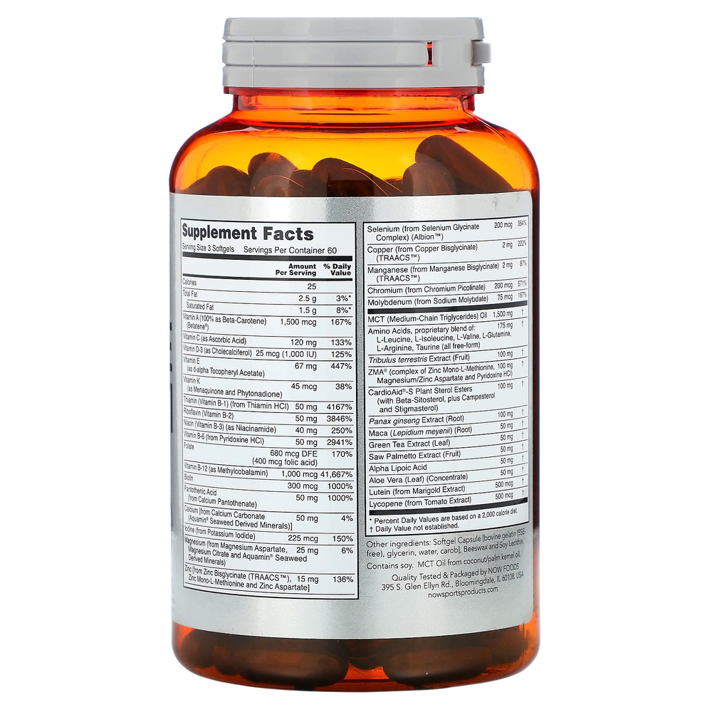 NOW Foods, Sports, Men's Active Sports Multi, комплекс витаминов для мужчин, 180 капсул