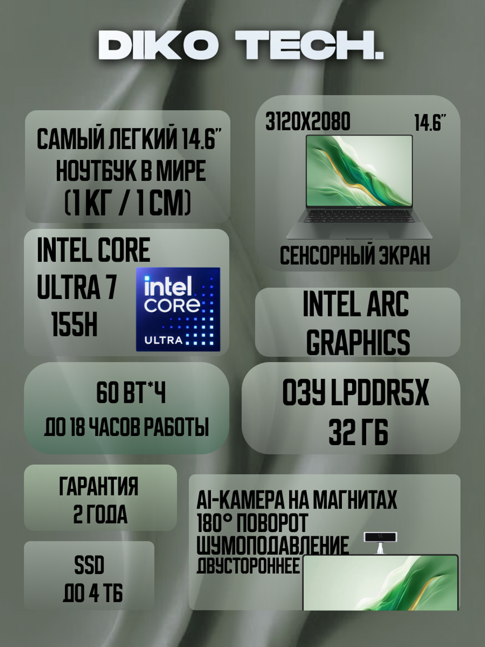 Ноутбук Honor MagicBook Art 14 Oled Ultra 7 / 32 / 1Tb / Green