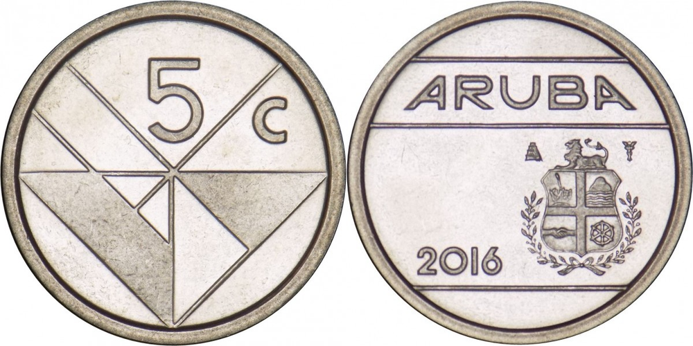 Аруба 5 центов, 1986 - 2024 Герб XF
