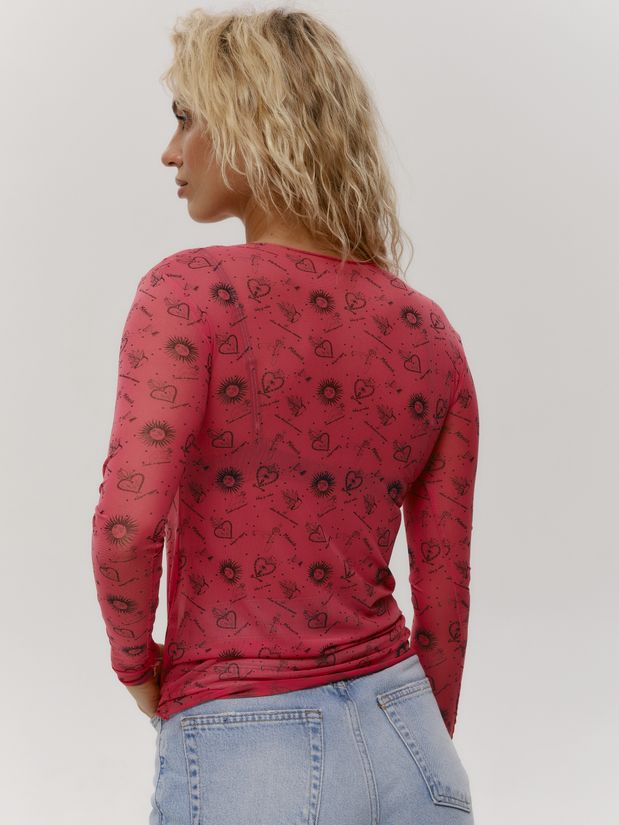 Лонгслив  сетка ТАТУ, коралловый