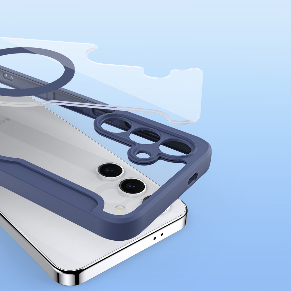 Прозрачный чехол книжка синего цвета с поддержкой MagSafe от Dux Ducis для Samsung Galaxy S24+, серия Skin X Pro Series Case