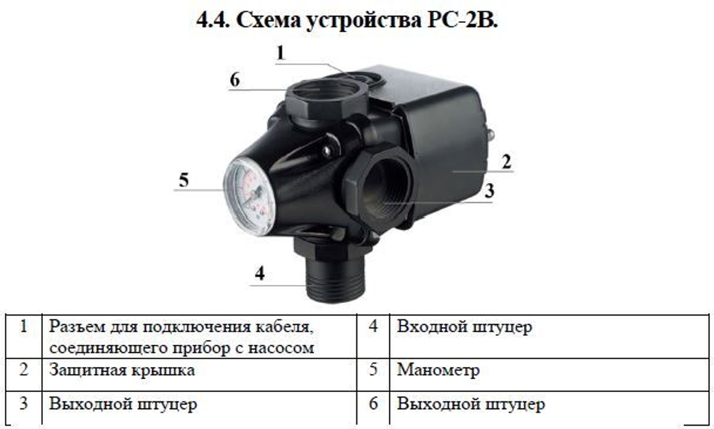 Реле давления "Vodotok" РС-2В, с манометром, без кабеля