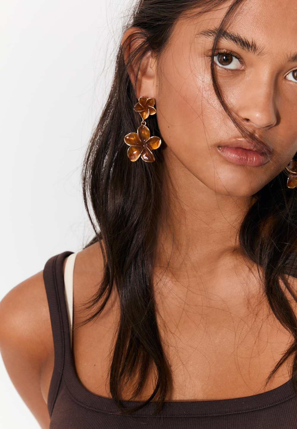 STRADIVARIUS Эмалированные серьги в виде двойных цветов, золотой