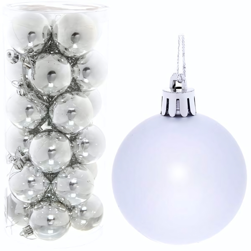 Новогодние шары 5 см (набор 24 шт) "Глянец", серебро (Серпантин)