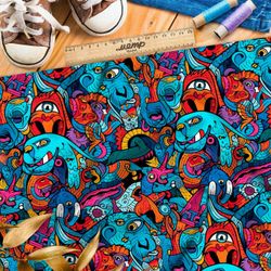 Ткань премиум таффета толпа мультяшных монстров