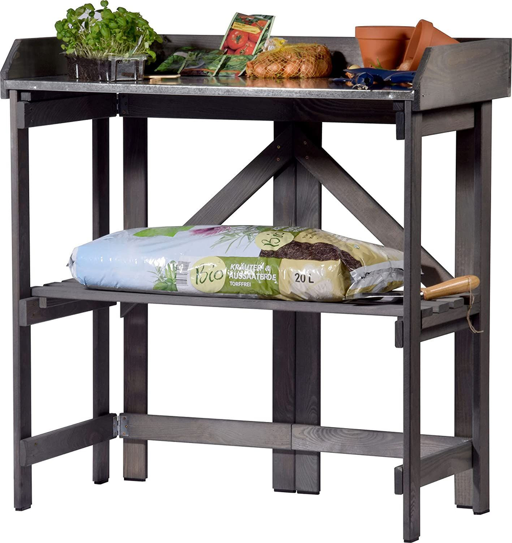 Садовый стол деревянный для сада и дачи с цинковой столешницей, для пересадки растений и цветов