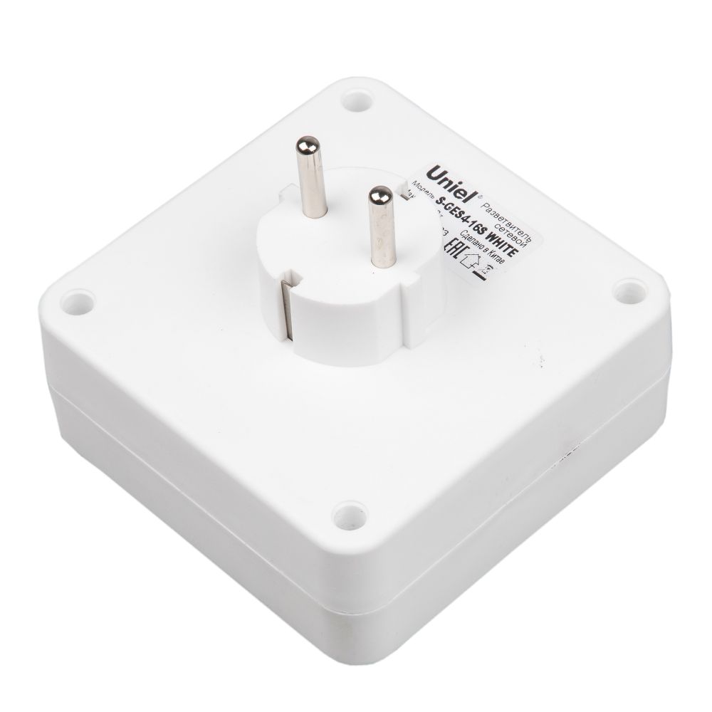 S-GES4-16S WHITE Разветвитель сетевой. с-з. 4 гнезда. 16А. 3500Вт. Белый. ТМ Uniel