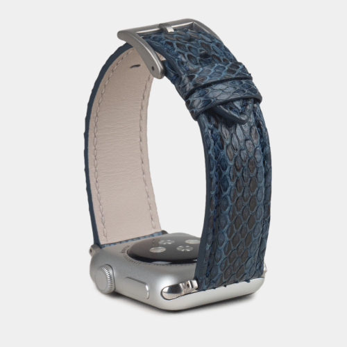 Ремешок для Apple Watch 44/45/46 mm из кожи питона, синего цвета