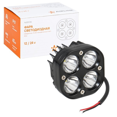 Фара светодиодная дополнительная 4 LED 40W 12-24V (квадрат) 78*78*50 направленный свет, PLUS (AIRLINE)