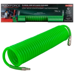 Шланг витой полиуретановый 14мм х 10мм х 10м с быстроразъемами RockForce RF-1410-10Green