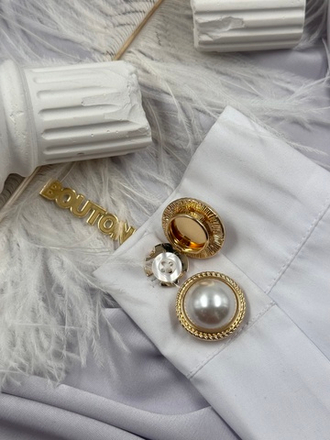 Накладка на пуговицу золотистая Жемчуг1