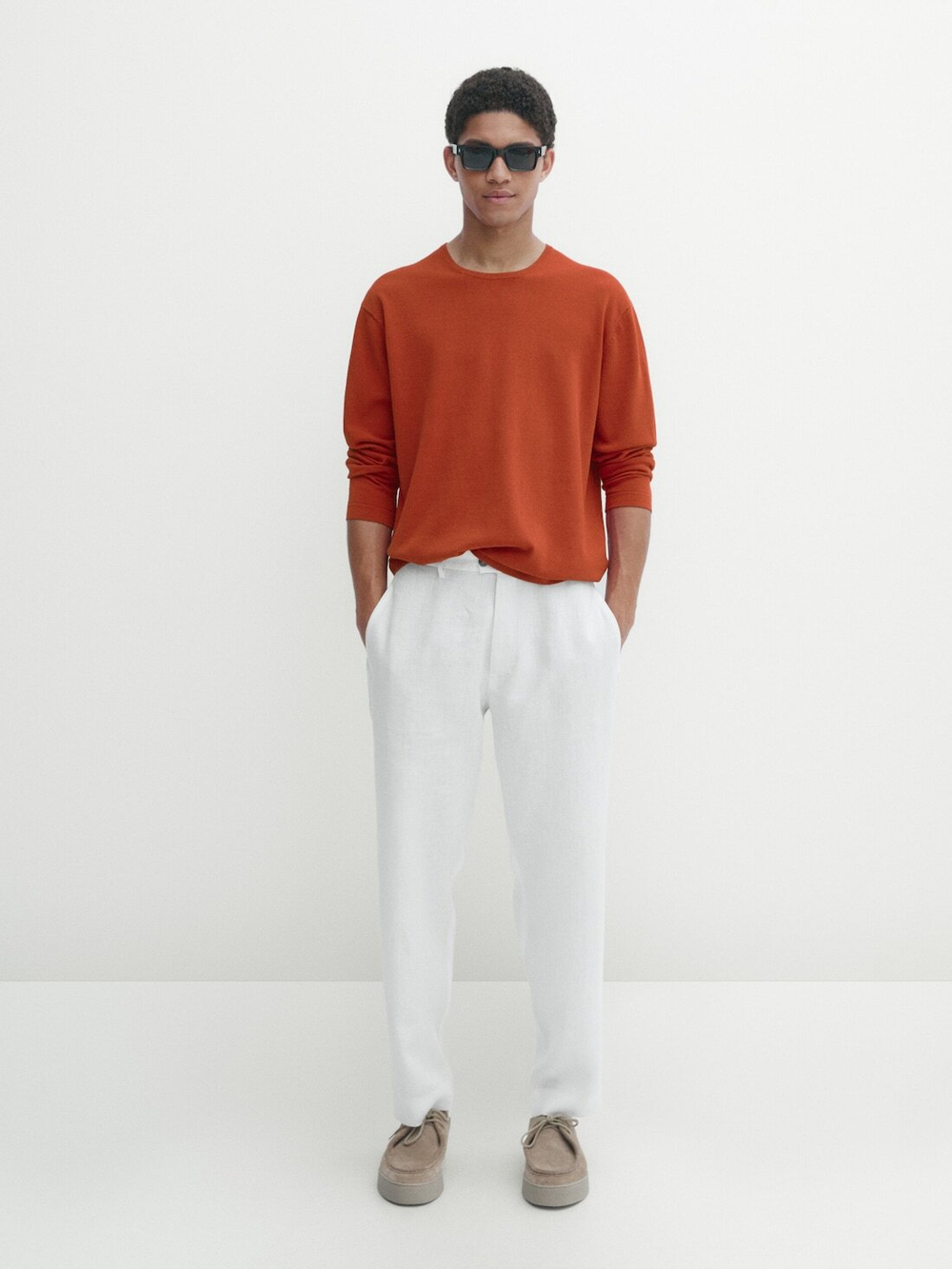 Massimo Dutti Свитер с круглым вырезом, коралловыйй