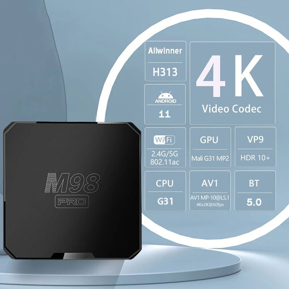 Приставка Смарт-ТВ M98Pro ATV HD 4K, Android 11,1, 2 + 16 Гб, m98pro atv 2gb16gb , Европейская