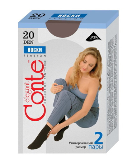 Носки женские "Tension" 20Den 2 пары Lycra черные Conte