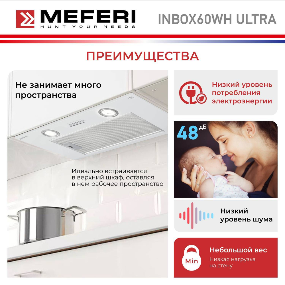 Полновстраиваемая вытяжка Meferi INBOX60WH ULTRA фото 4