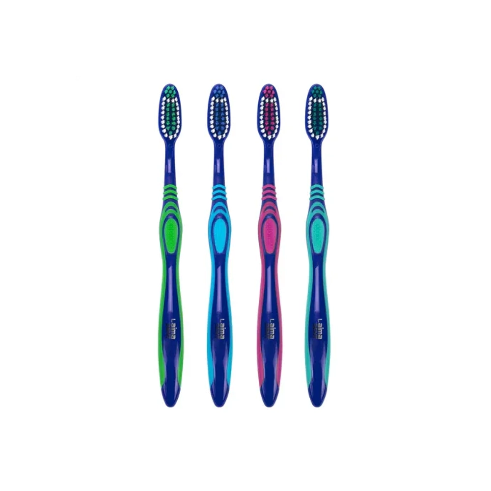 Зубная щетка средней жесткости, с чисткой языка, гибкая, КОМПЛЕКТ 4 шт., LAIMA DENT, 609323