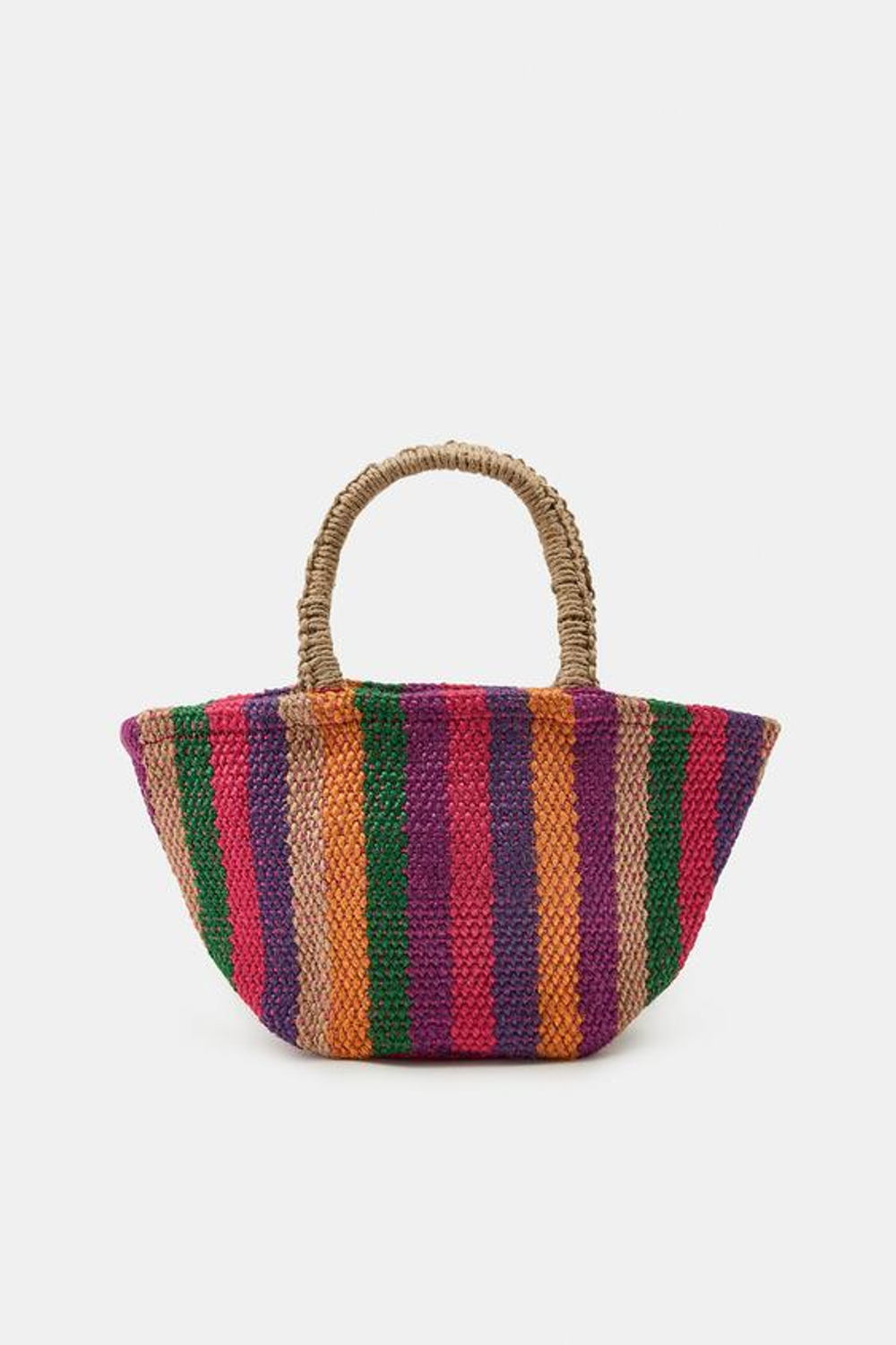 ZARA МИНИ-СУМКА ОВАЛЬНАЯ ИЗ 100% ДЖУТА В ПОЛОСКУ, РАЗНОЦВЕТНЫЙ