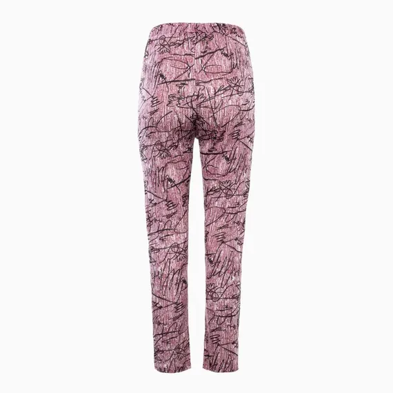 Брюки женские с принтом, цвет розовый с черн рисунком, размер 48