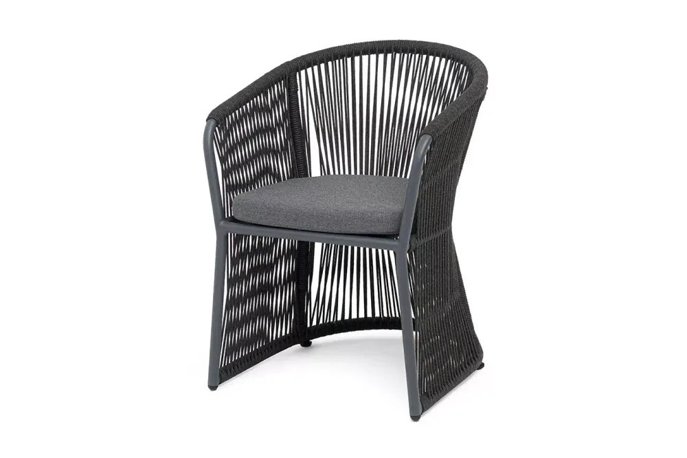 "Романо" стул плетеный из роупа, каркас алюминий темно-серый (RAL7024) муар, роуп темно-серый круглый, ткань темно-серая 027