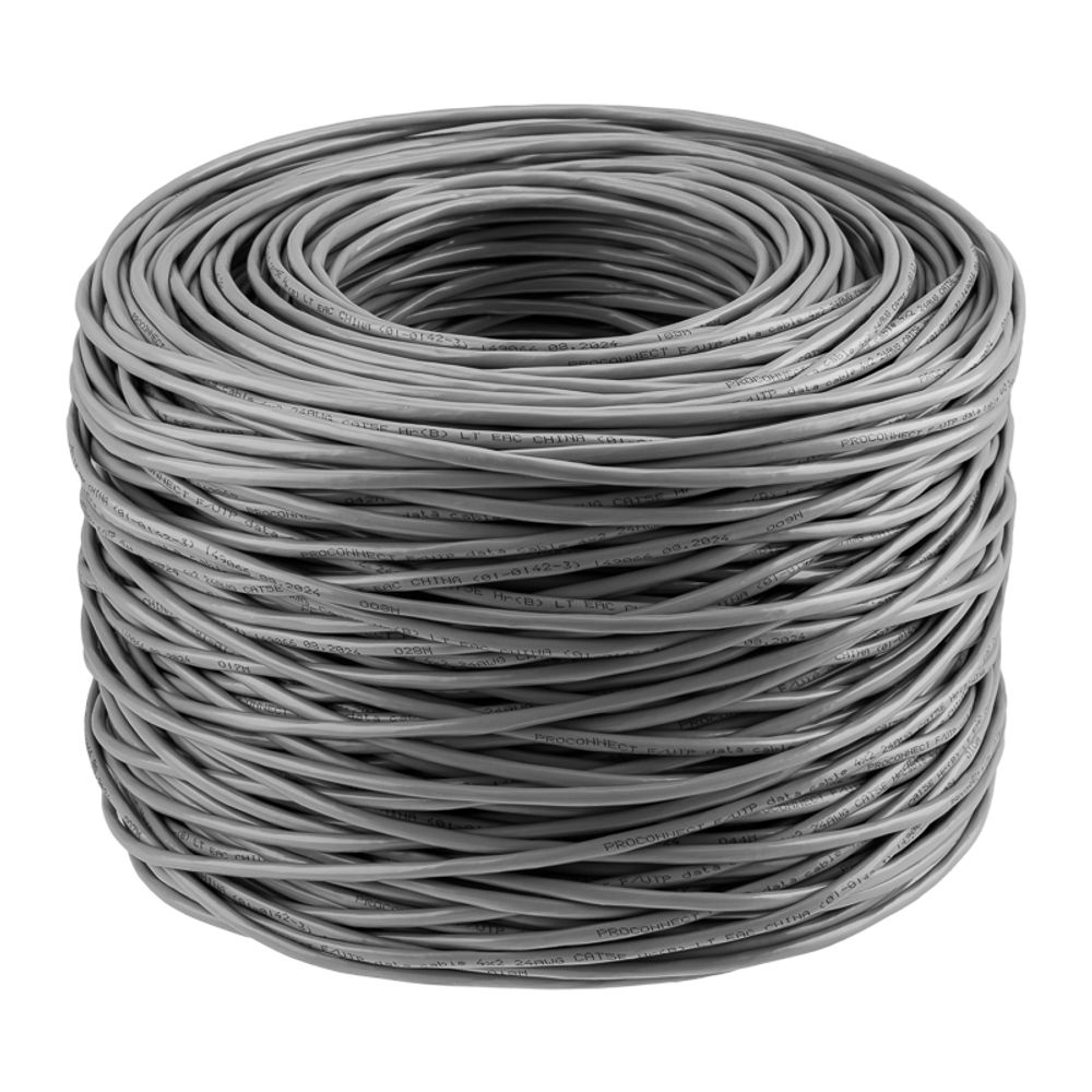 Кабель витая пара омедненный F/UTP, CCA, CAT 5e, PVC, 4PR, 24AWG, внутренний, однопроволочный, серый