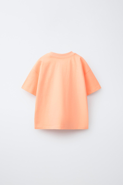 ZARA ФУТБОЛКА С ПРИНТОМ, НЕОНОВО-ОРАНЖЕВЫЙ