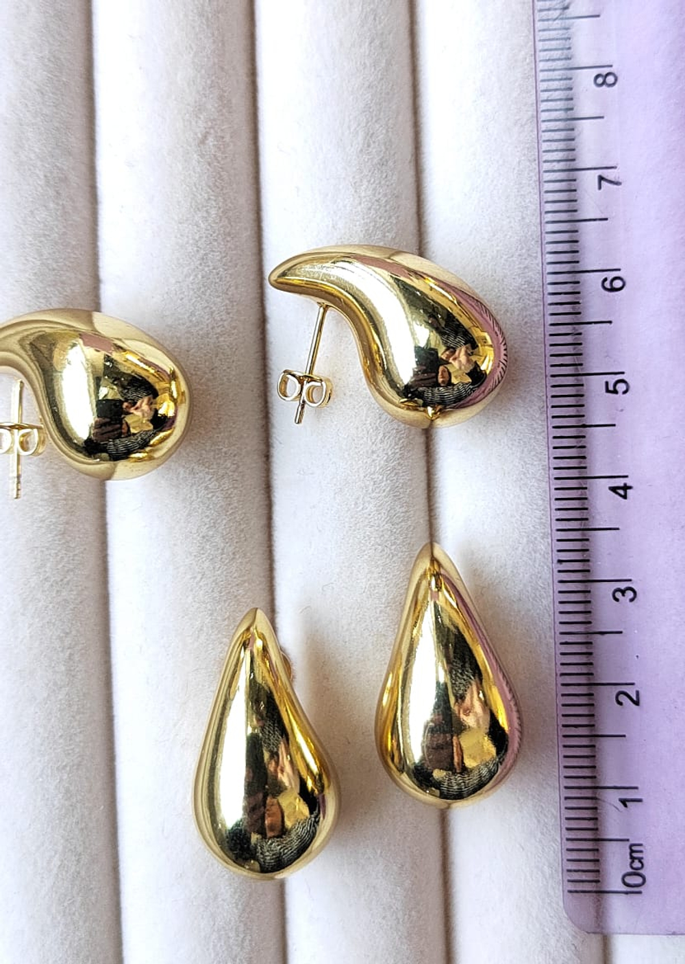 2333-з Пусеты "Капля объемная" 33мм, позолота, пара