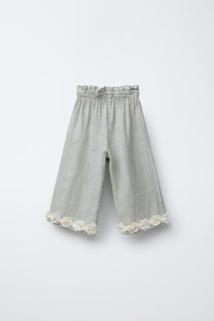 ZARA ЛЬНЯНЫЕ БРЮКИ STRAIGHT-LEG, ХАКИ