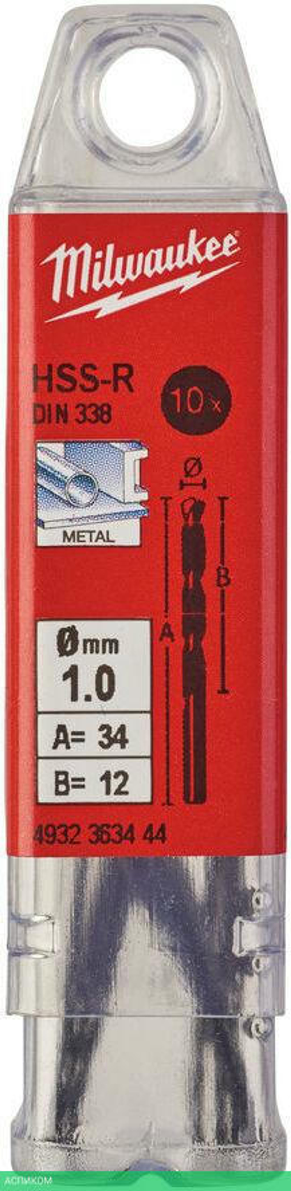 Сверло по металлу Milwaukee HSS-R 1.0мм 10шт (4932363444)