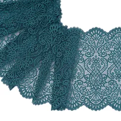 Кружево эластичное изумрудно-морское/узоры 23 см