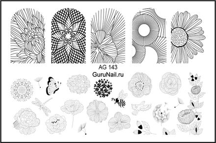 Gurunail Слайдер-дизайн №143 Цветы, черные