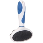 Расческа - пуходёрка двухсторонняя для животных «ЛАПУСИКИ», коллекция БРО, прорезиненная ручка, цвет белый/голубой, 11.5*20.5см (блистер)