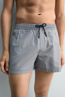 ZARA ПЛАВКИ ИЗ ЖАТОЙ ТКАНИ, МОРСКОЙ СИНИЙ