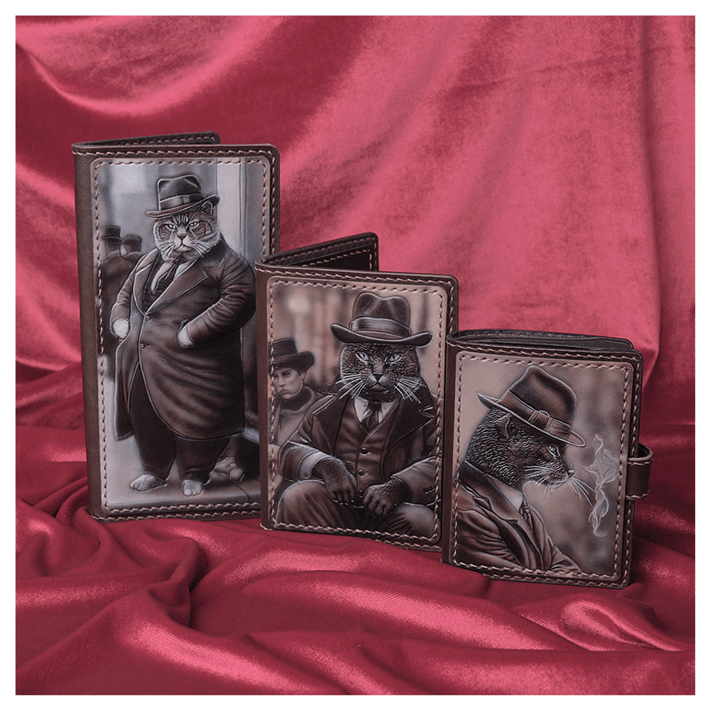 Кожаная обложка на паспорт «Кот гангстер»