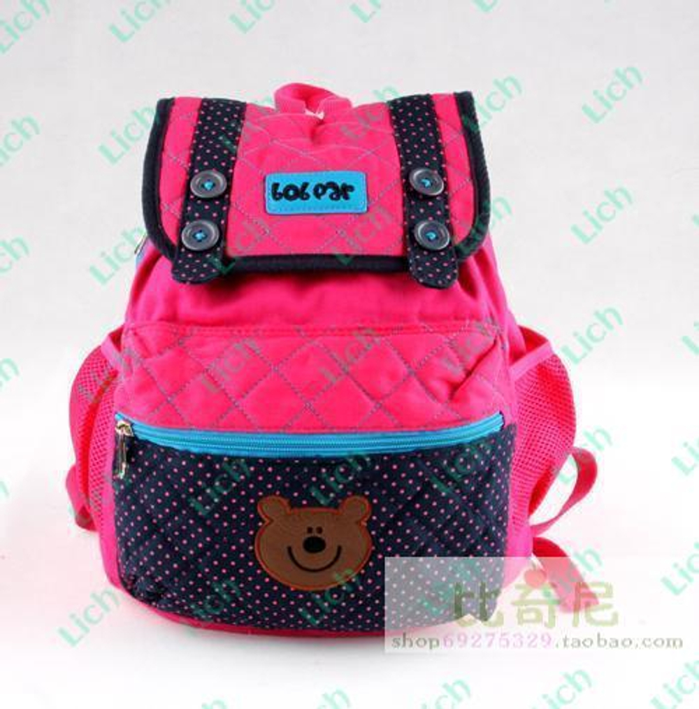 Рюкзак детский со вставками в горох и аппликацией медведя