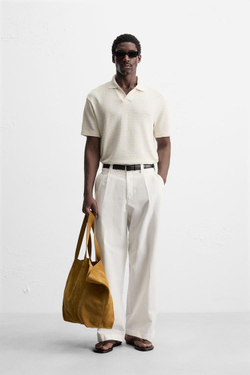 ZARA ПОЛО С ГЕОМЕТРИЧЕСКИМ УЗОРОМ, ЭКРЮ