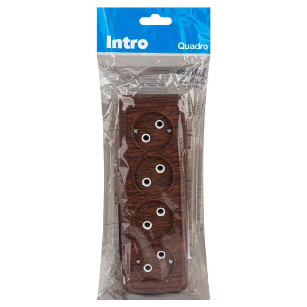 Розетка Intro Quadro 2-207-10 без заземления четверная 4х2P 16А-250В IP20 ОУ венге | Intro Quadro