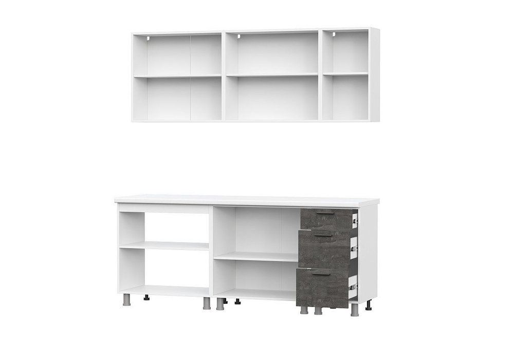 Кухонный гарнитур 200 модульный без столешницы Белый/Цемент светлый/Камень темный