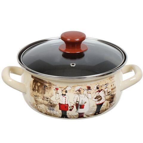 Кастрюля сталь, эмал, 2 л, с крыш, крышка стекло, с декором, кругл, Керчь, Сомелье, 61904-102/4.02-У