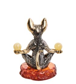 Народные промыслы AM-3072 Фигурка «Кот Йог» (латунь, янтарь)