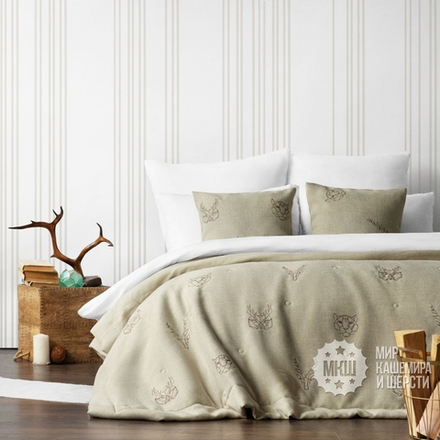 Набор штор и покрывала с вышивкой ЛУККА (арт. BL10-292-02) - бежевый