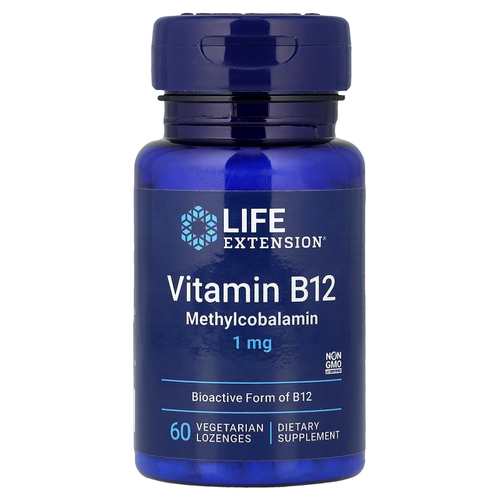 Life Extension, витамин B12, 1 мг, 60 вегетарианских пастилок