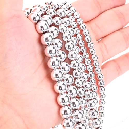 Гематит бусины шарик 2/3/4/6/8/10/12 мм, на нитке 38 см, цвет: Серебро