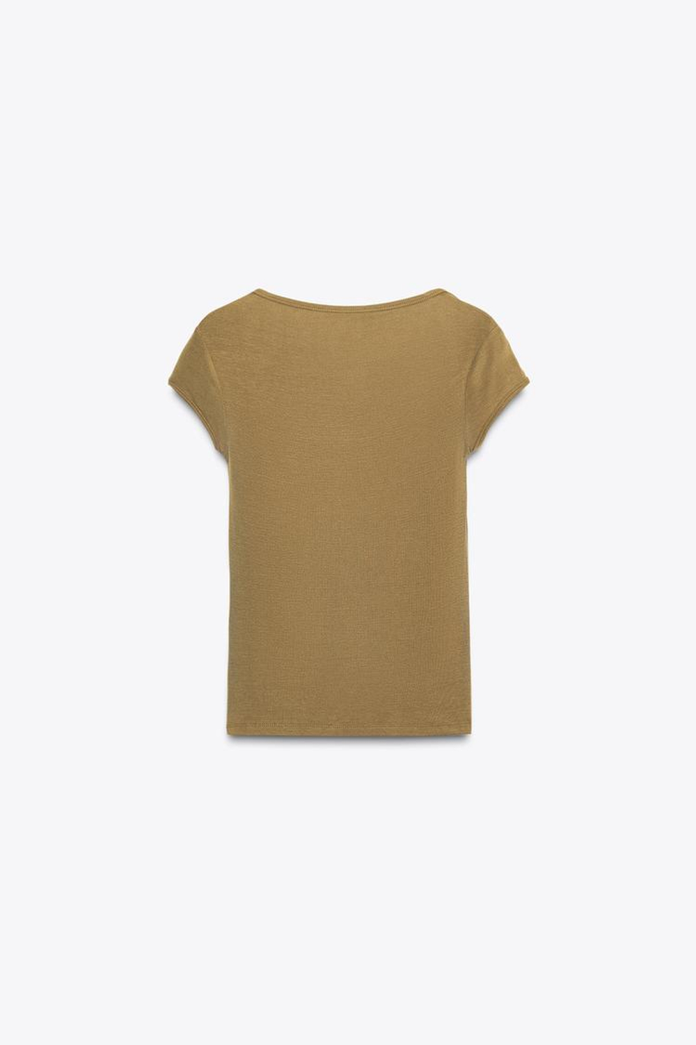 ZARA ФУТБОЛКА С КВАДРАТНЫМ ВЫРЕЗОМ, ЗЕЛЕНОВАТЫЙ