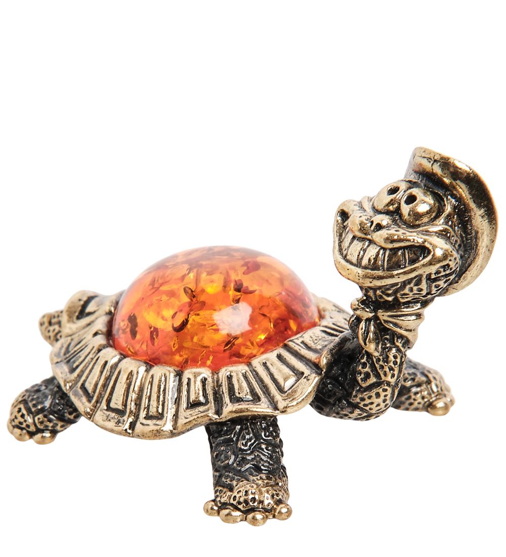 Народные промыслы AM- 603 Фигурка «Черепаха в шляпе» (латунь, янтарь)