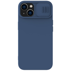 Чехол с шелковистым покрытием синего цвета (Midnight Blue) от Nillkin c поддержкой MagSafe для iPhone 14 и 13, серия CamShield Silky Magnetic Silicone Case