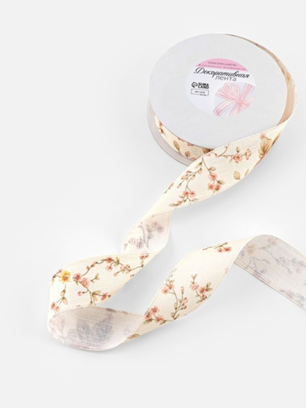 Лента декоративная цветы 40мм, №2 бежевый АУ 4743623