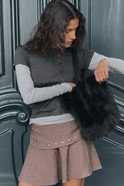 ZARA СУМКА-МЕШОК ИЗ ИСКУССТВЕННОГО МЕХА, ЧЕРНЫЙ