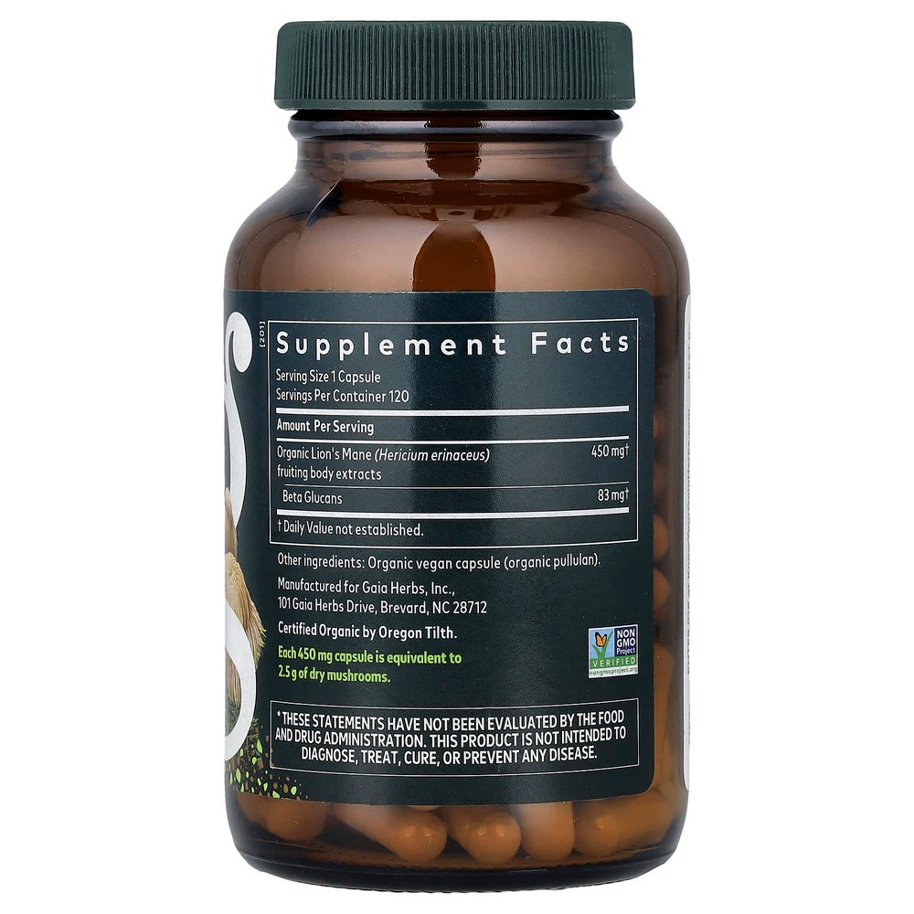 Gaia Herbs, гриб ежовик гребенчатый, 120 веганских капсул